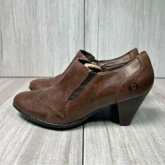 Born Heeled Ankle Boots Booties Side Zip Brown Leather Wingtip Women’s Size 6.5 - Picture 1 of 10